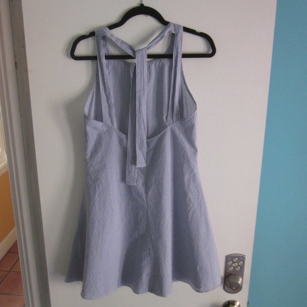 Mavi Size S Sustainable Cotton Summer Mini Dress with Tie Back in Blue Stripe - Picture 3 of 13